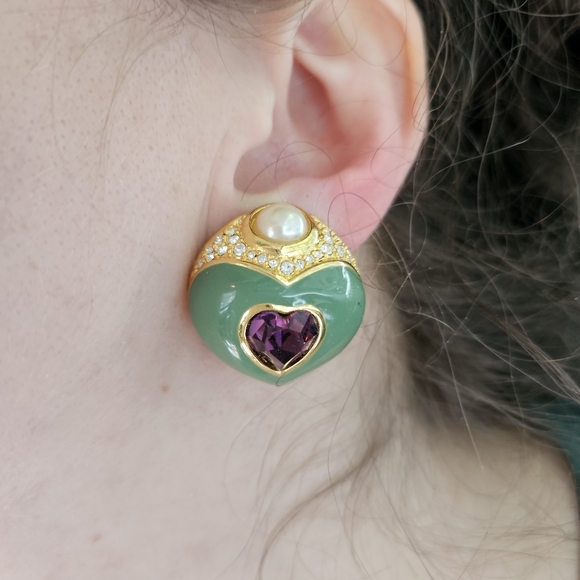 Vintage Funky Joan Rivers Heart Clip-On Earrings - Picture 8 of 8